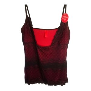 NWT.  Skinny Girl black lace overlay on red background shape wear.